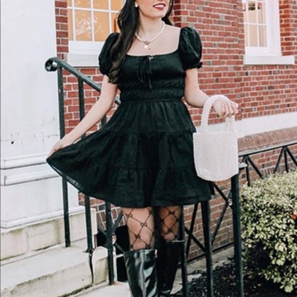 Milkmaid boho dress puff sleeve short shirred - Picture 7 of 12